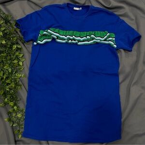 ZARA Trafaluc Straight Cut Blue Green Ruffle T Shirt Mini Dress Size S